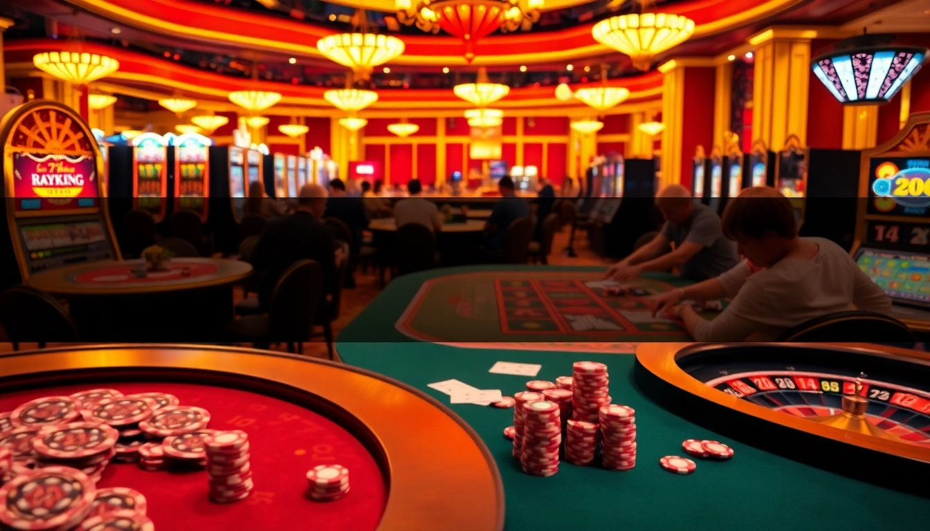 Experience the excitement of 79KING in a lively casino setting with vibrant tables and players winning big.